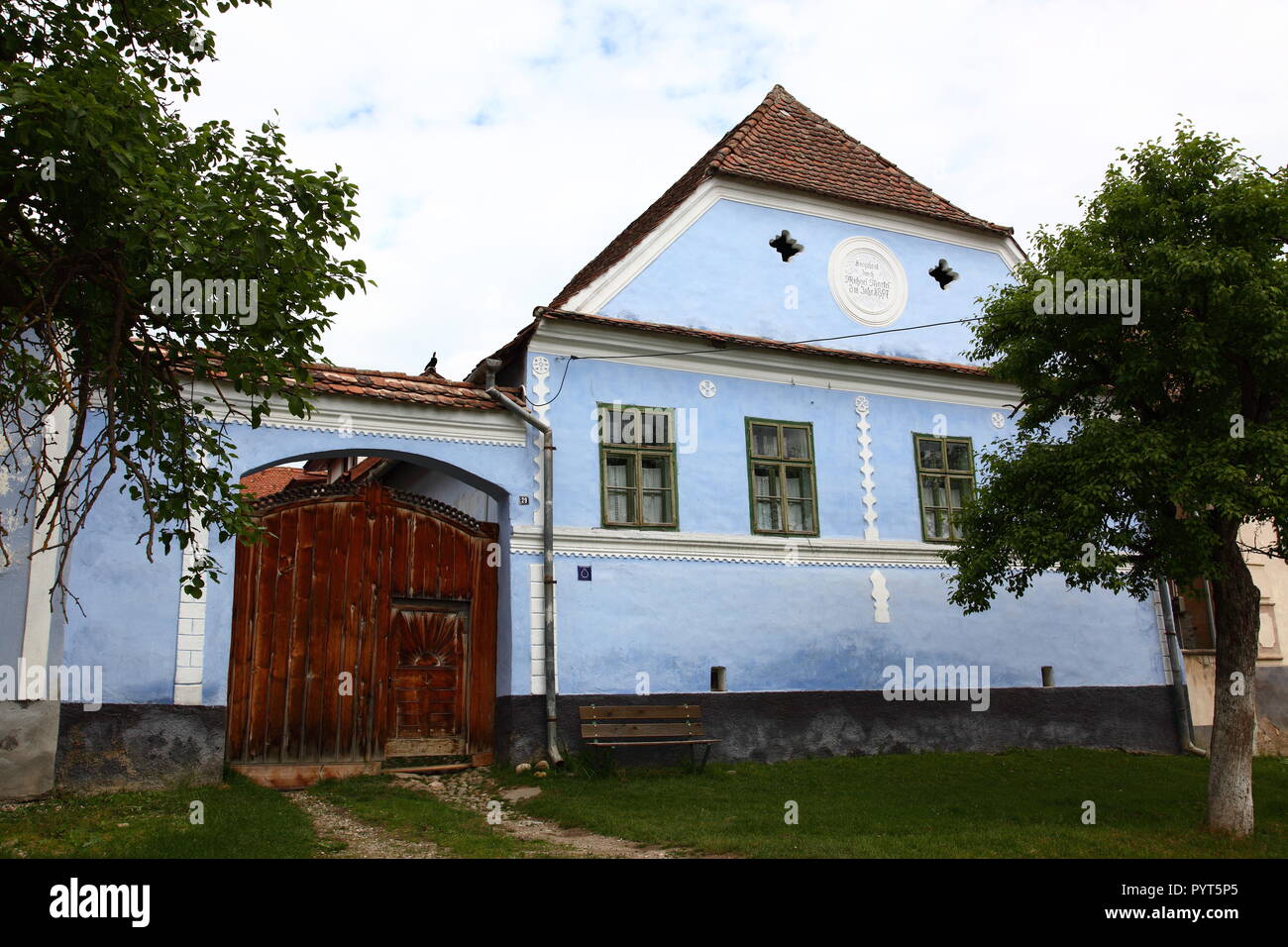 Stile tradizionale case nel villaggio sassone di Viscri in Transilvania, Romania Foto Stock