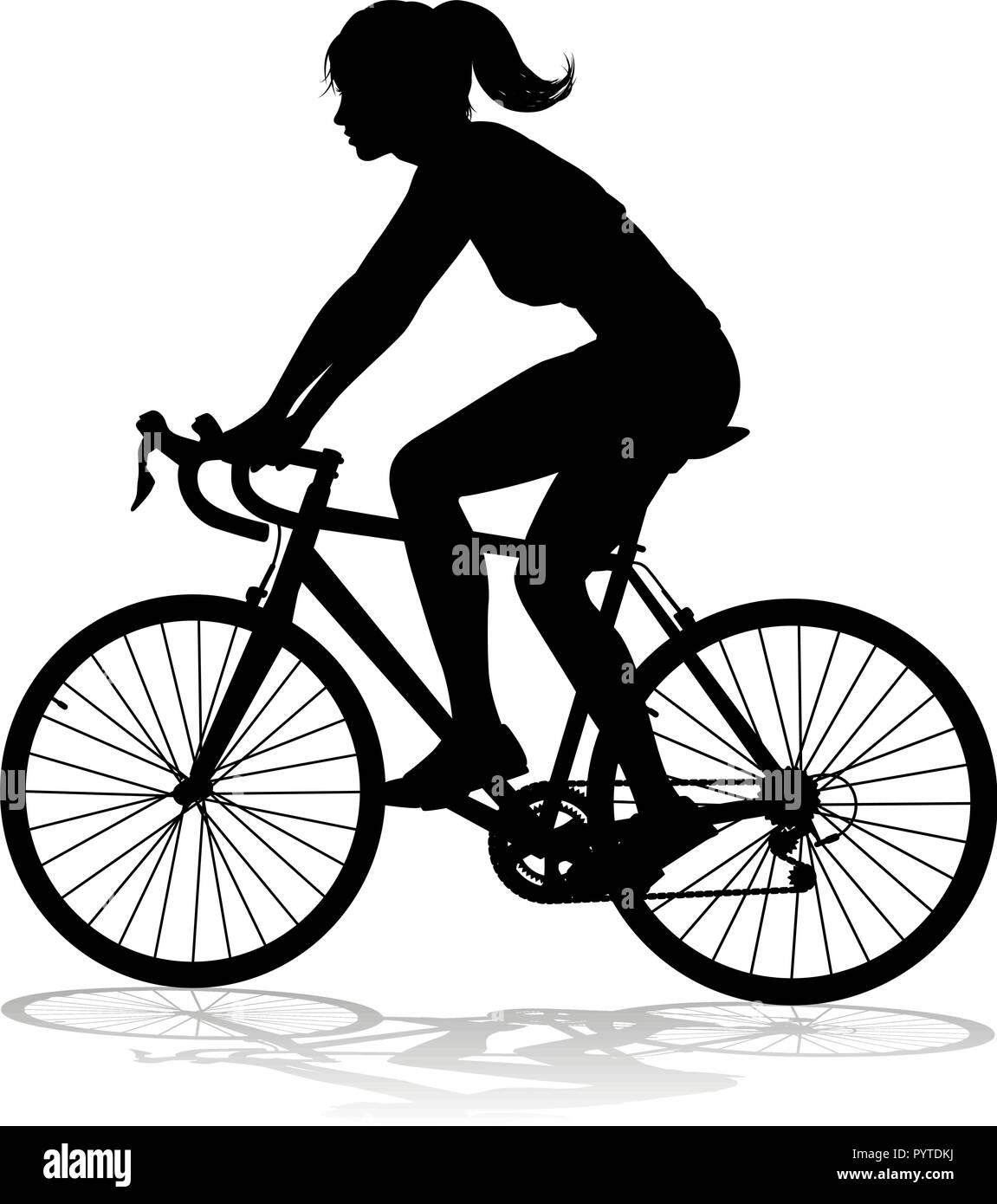 Donna ciclista bici Bicicletta Equitazione Silhouette Illustrazione Vettoriale