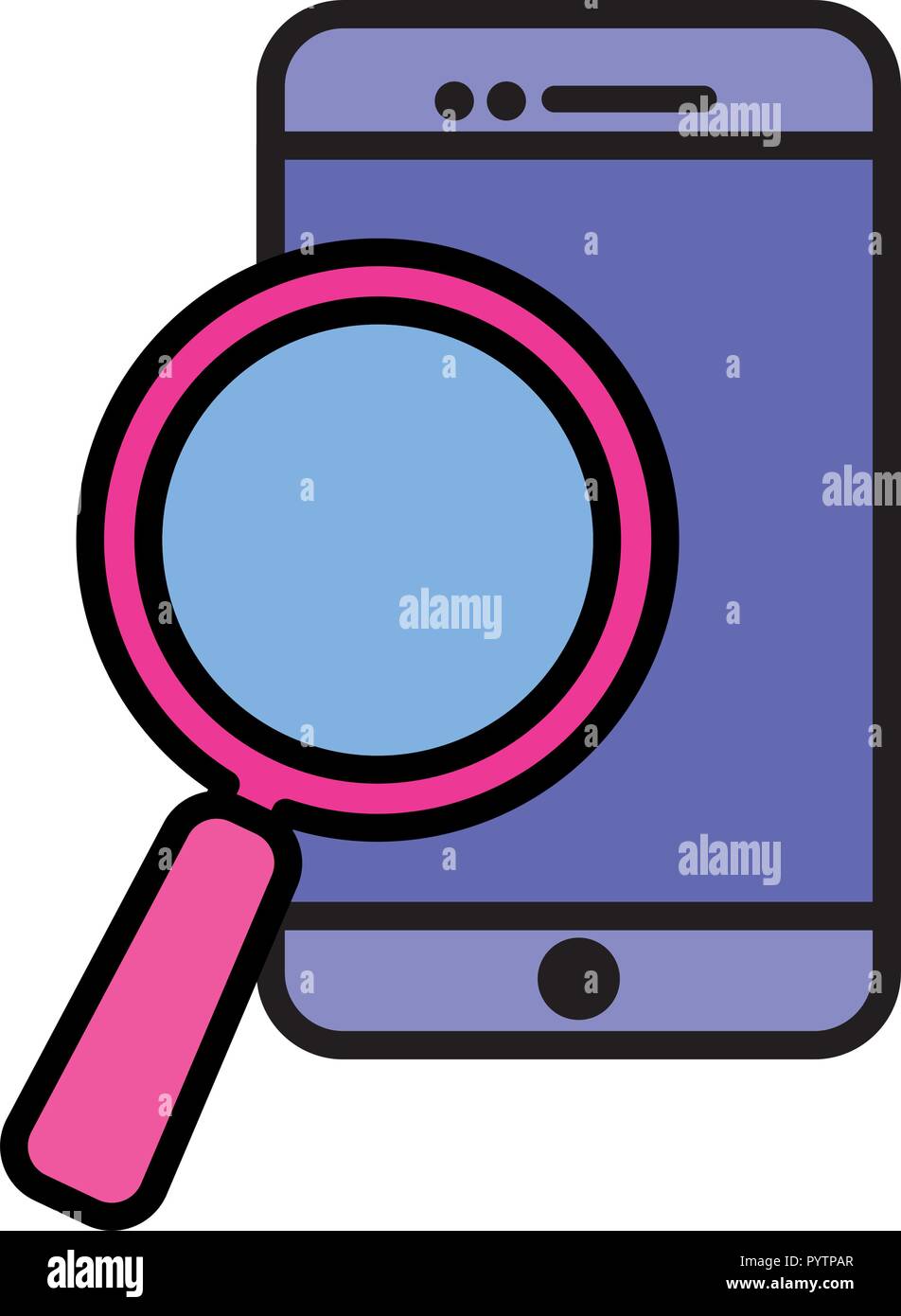 Telefono cellulare con icona della lente di ingrandimento su sfondo bianco,  illustrazione vettoriale Immagine e Vettoriale - Alamy