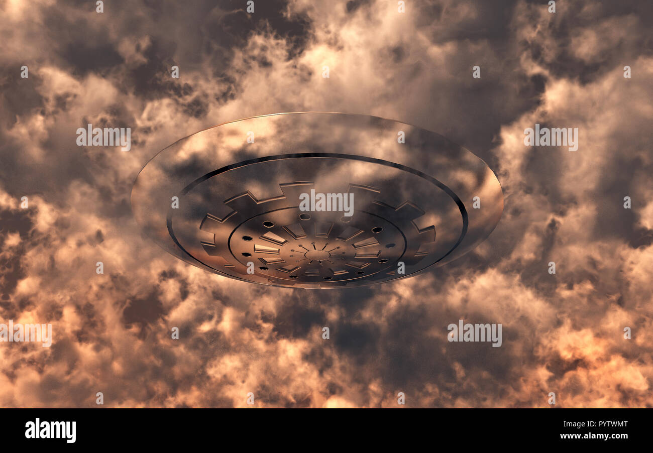 Un UFO Breaking attraverso le nuvole Foto Stock