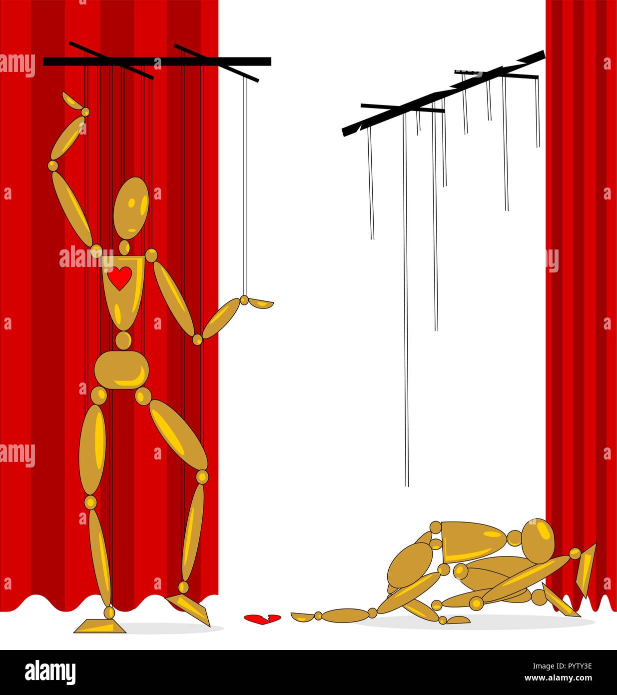 Immagine di due marionette con un cuore spezzato Illustrazione Vettoriale