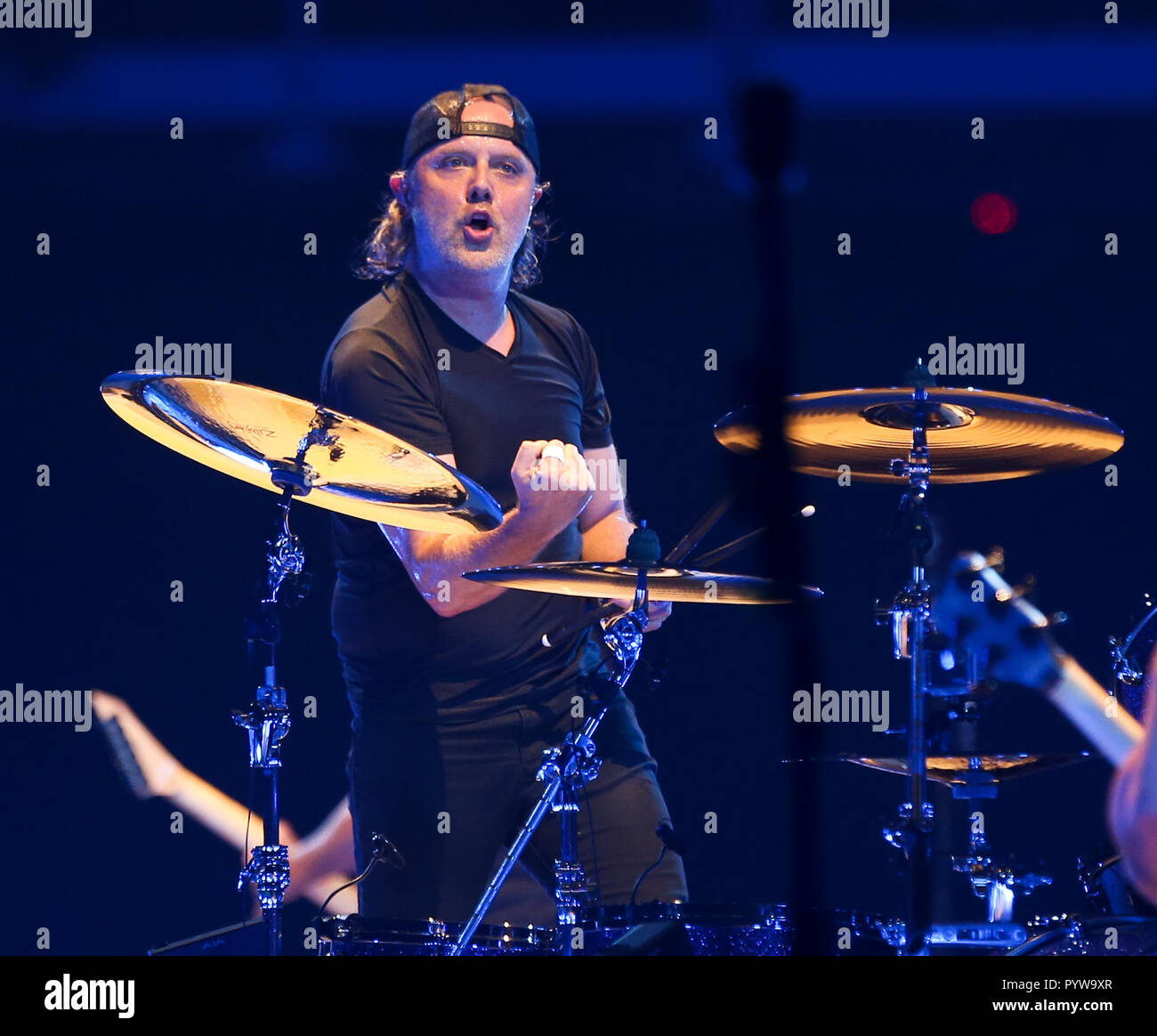 Albany, New York, Stati Uniti d'America. 29 ottobre, 2018. Lars Ulrich dei Metallica esegue in concerto a volte Unione centro su ottobre 29, 2018 in Albany, New York. Credito: Debby Wong/Alamy Live News Foto Stock