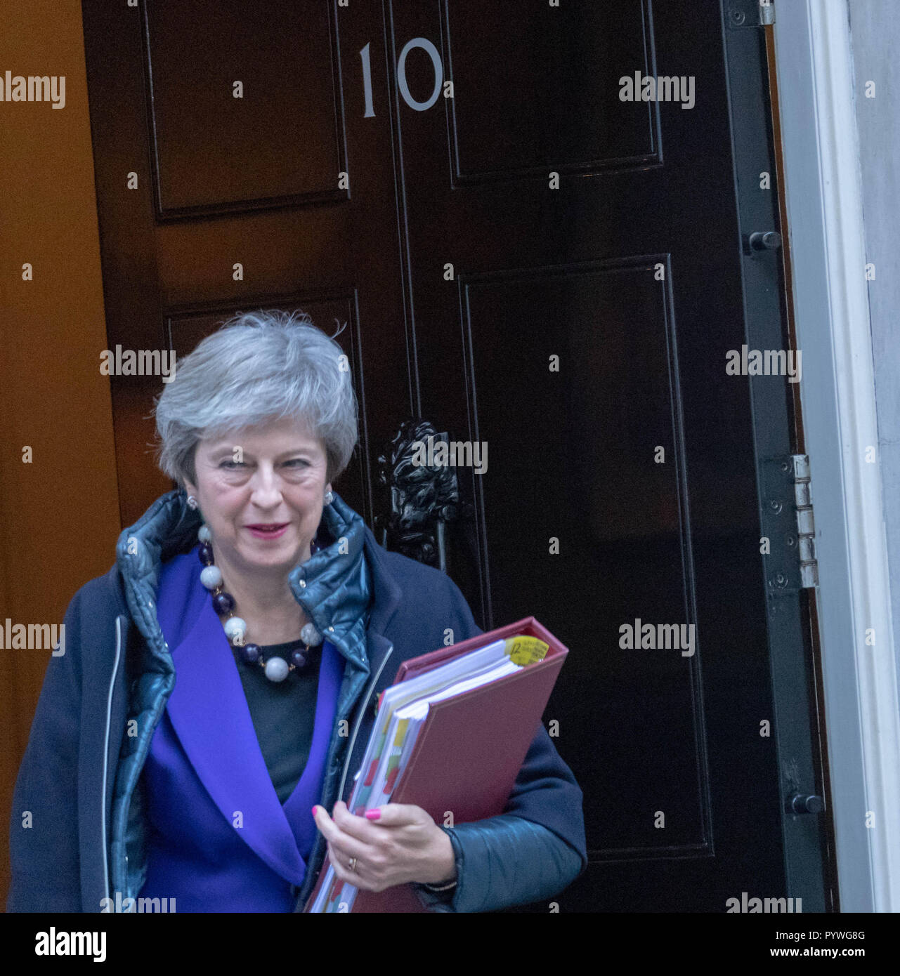 Londra, Regno Unito. 31 ott 2018. Londra il 31 ottobre 2018, Theresa Maggio MP PC, Primo Ministro, foglie 10 Downing Street, Londra Credito: Ian Davidson/Alamy Live News Foto Stock