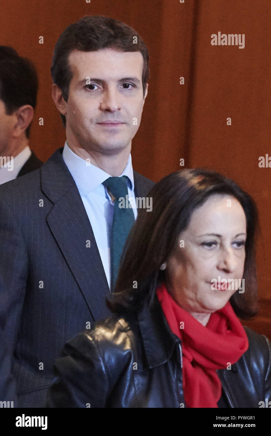 Madrid, Madrid, Spagna. 31 ott 2018. Pablo Casado assiste la lettura della Costituzione spagnola in occasione del quarantesimo anniversario della sua approvazione da parte del congresso presso l'Istituto Cervantes su ottobre 31, 2018 a Madrid, Spagna Credit: Jack Abuin/ZUMA filo/Alamy Live News Foto Stock