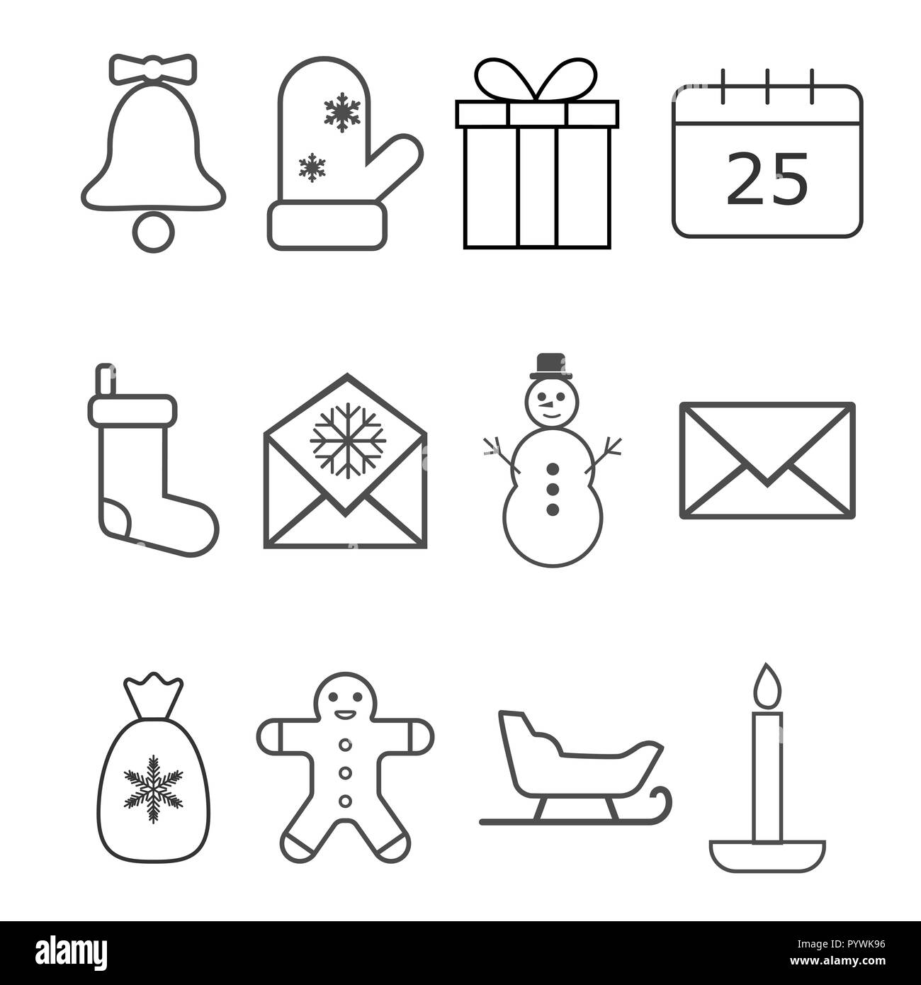 Natale icone set. Illustrazioni vettoriali. Design piatto. Illustrazione Vettoriale