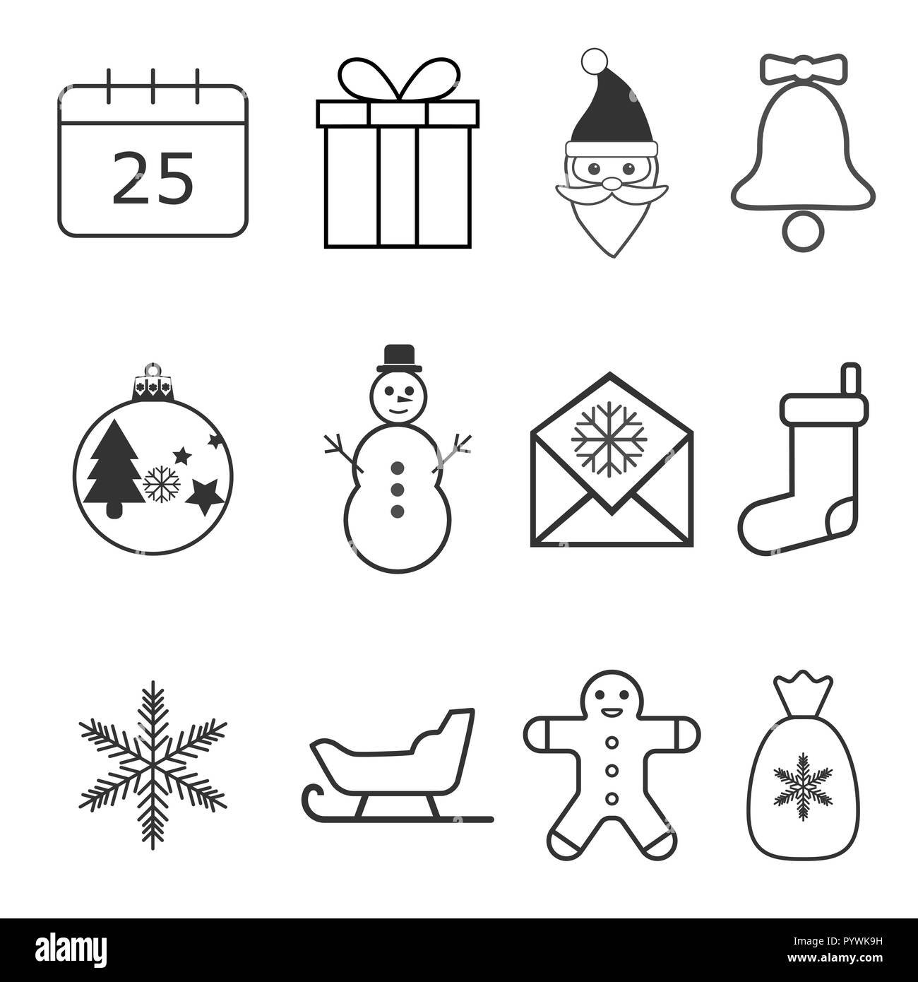 Natale icone set. Illustrazioni vettoriali. Design piatto. Illustrazione Vettoriale