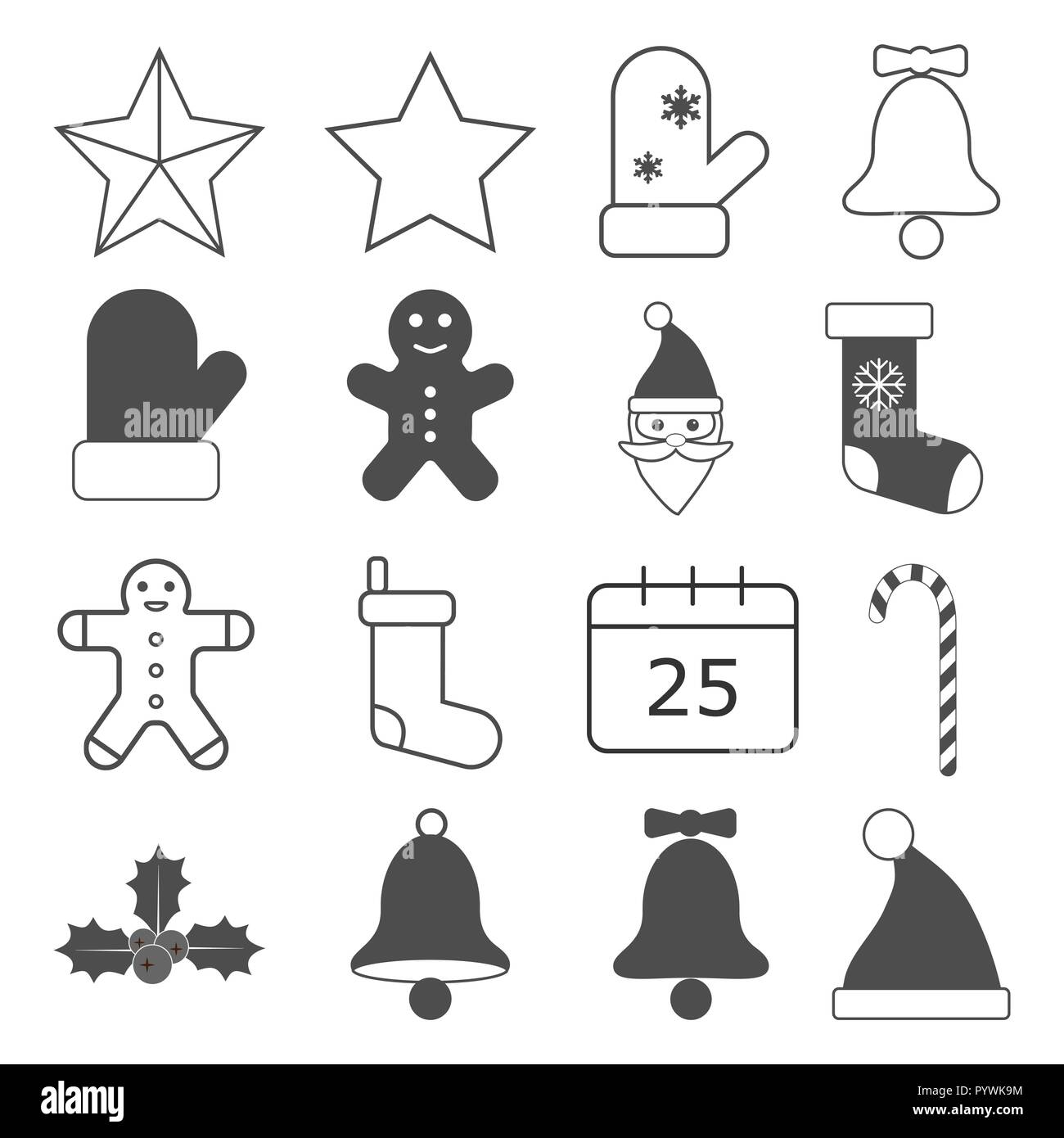 Natale icone set. Illustrazioni vettoriali. Design piatto. Illustrazione Vettoriale