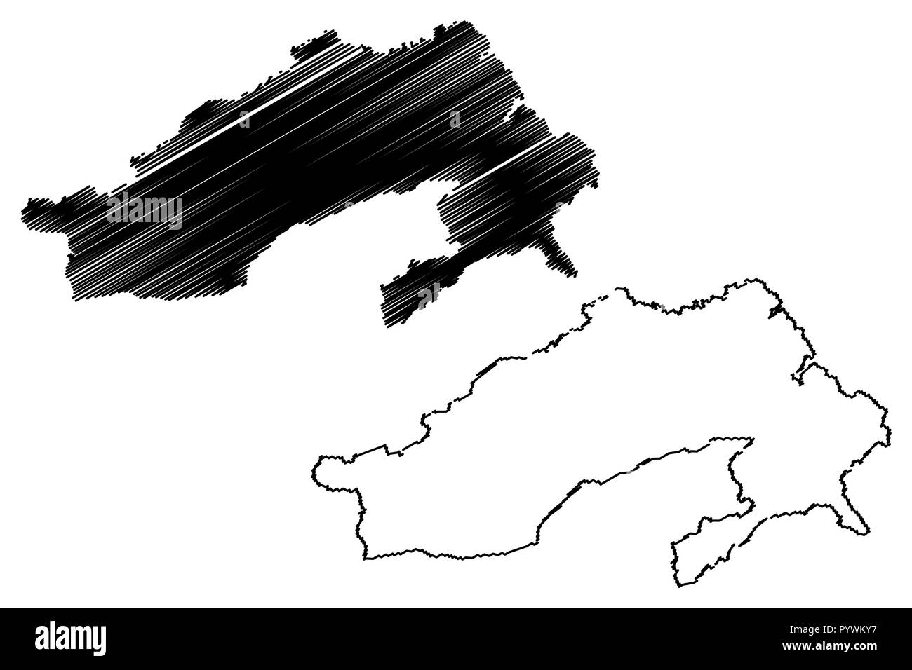 Arunachal Pradesh (Stati e territori dell'Unione Indiana, Stati federati, la Repubblica dell' India) mappa illustrazione vettoriale, scribble schizzo Arunachal Prad Illustrazione Vettoriale
