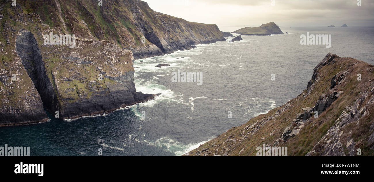 Viste intorno all'Anello di Kerry, scogliere di Kerry, Irlanda, Europa Foto Stock