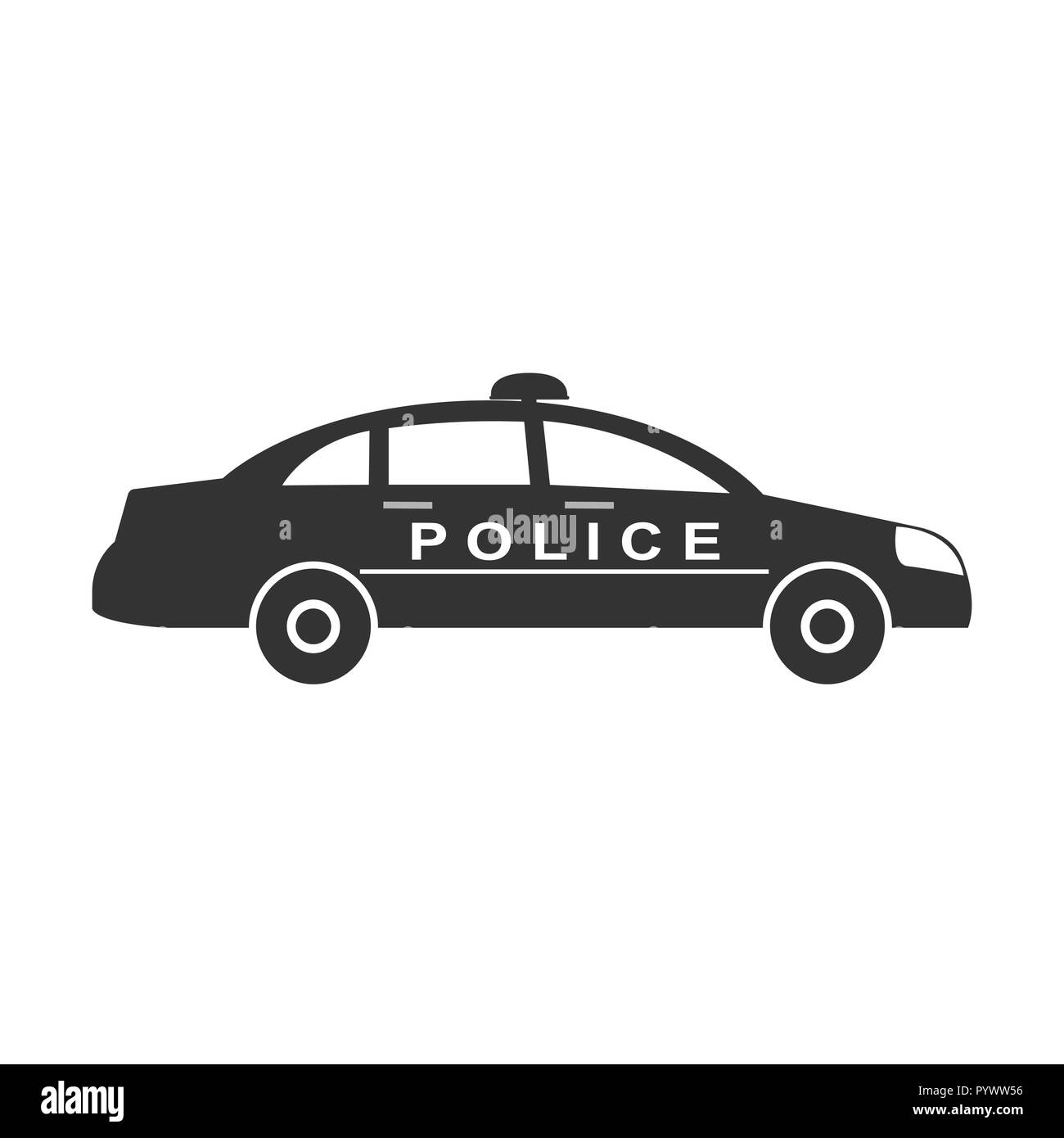 Auto della Polizia e la relativa icona. Illustrazioni vettoriali. Design piatto. Illustrazione Vettoriale