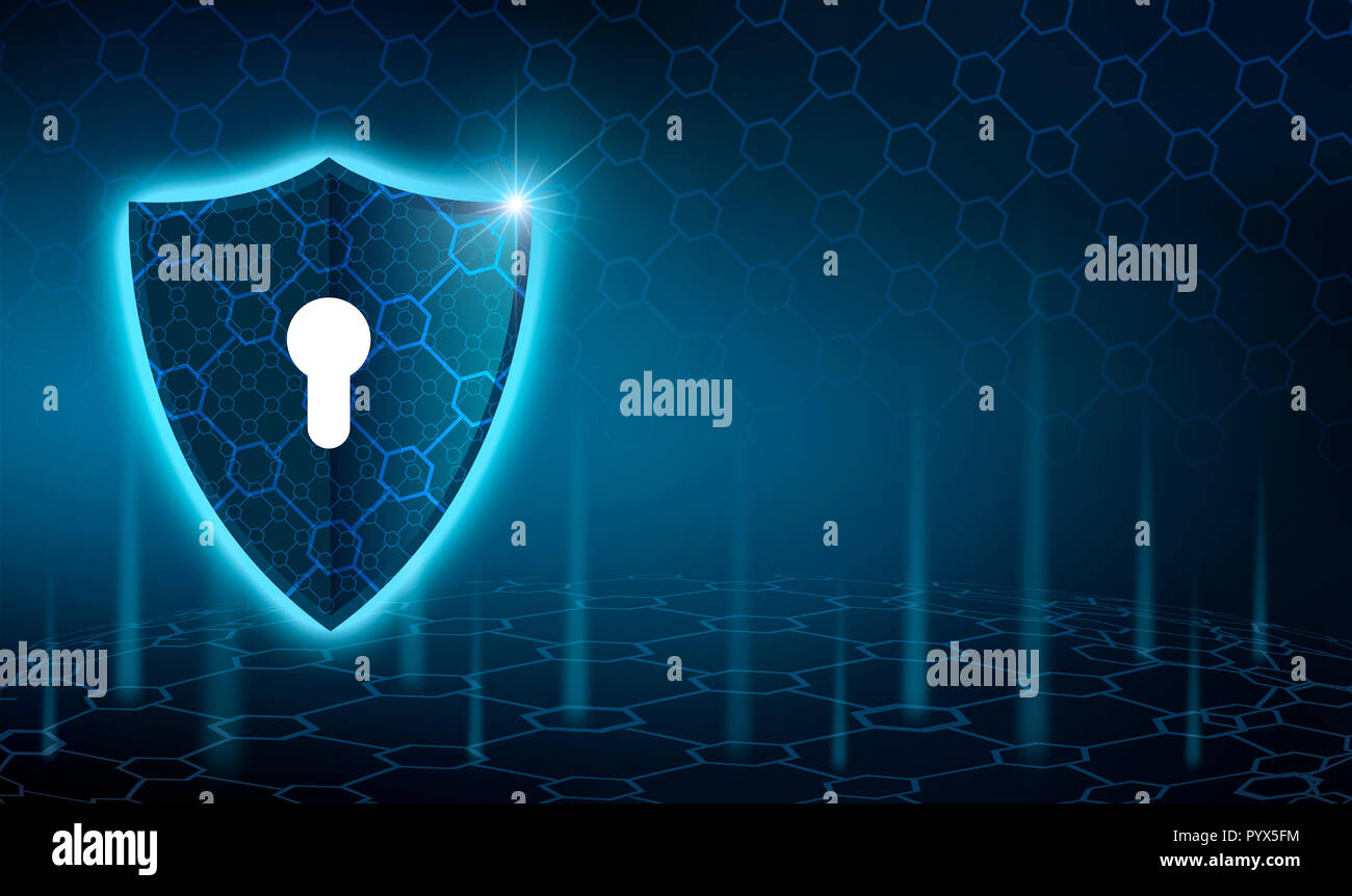 Vector blue shield concetto aziendale di protezione dei dati protezione blu sfondo blu Foto Stock