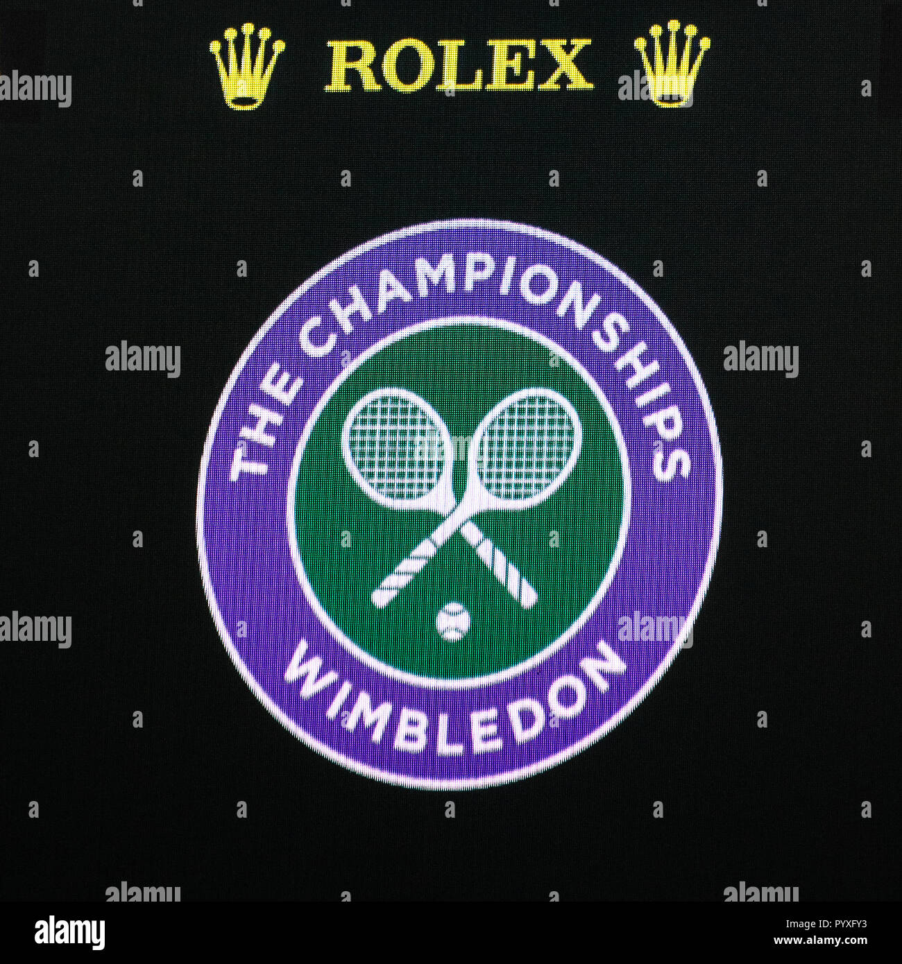 Rolex logo sponsorizzati per il campionato di Wimbledon Foto Stock