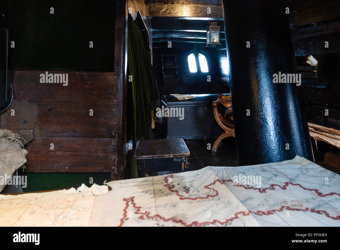 Replica della Nao Victoria al porto di Malaga, Spagna Foto Stock