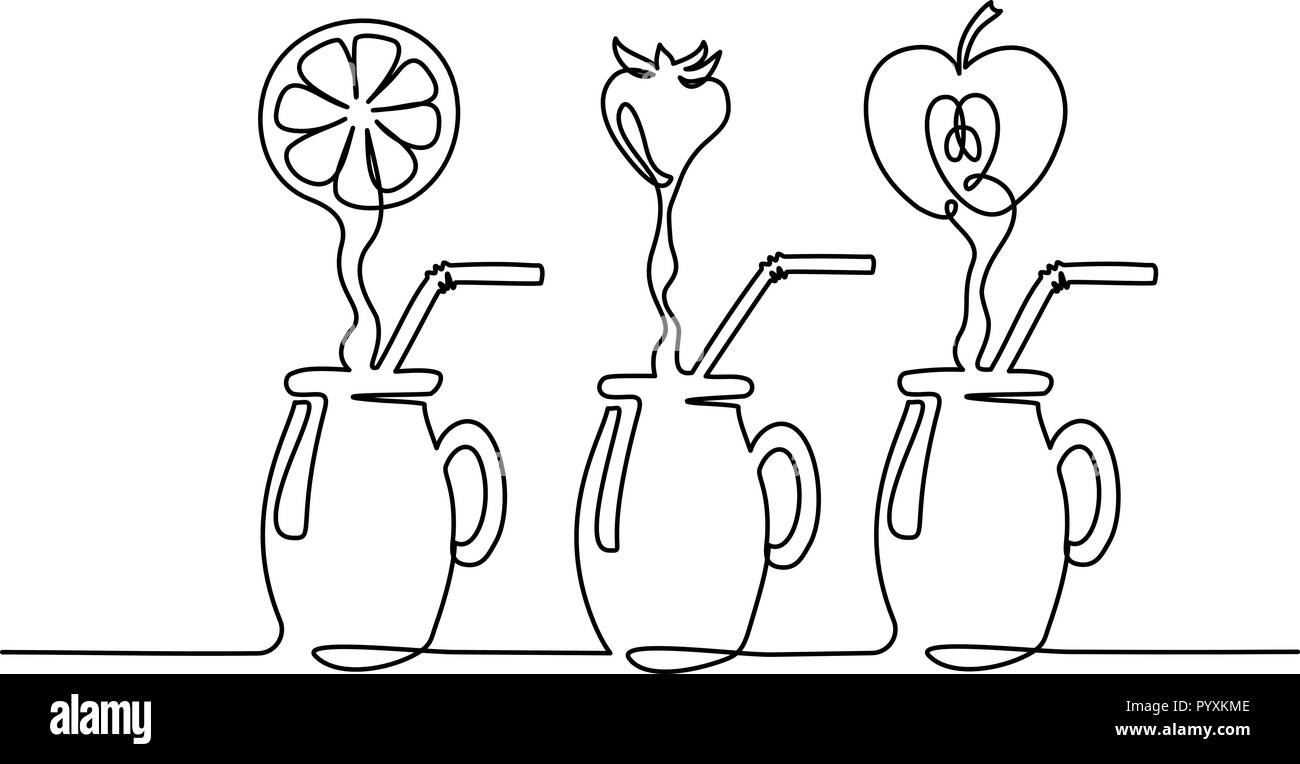Continuo di un disegno della linea. Impostare il flusso di succo in vetro. Illustrazione Vettoriale Illustrazione Vettoriale