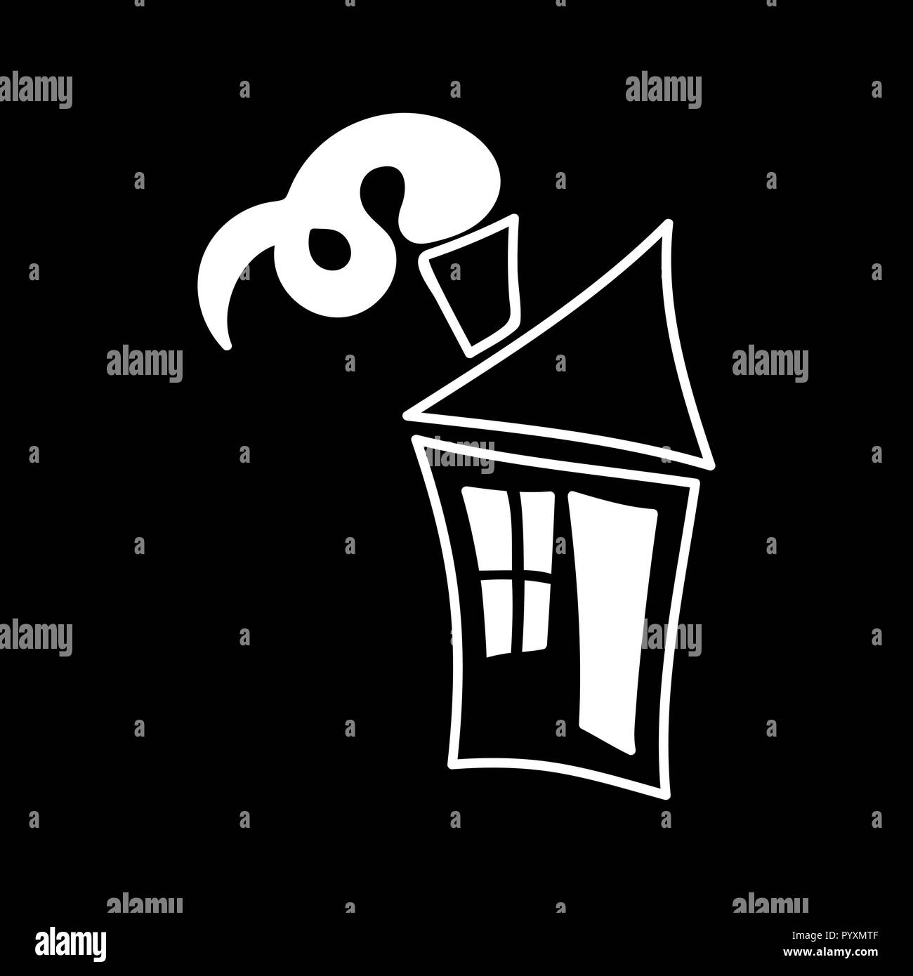 Toy house retrò icona logo. isolato silhouette bianca. Vettore , cartoon chalk style Illustrazione Vettoriale
