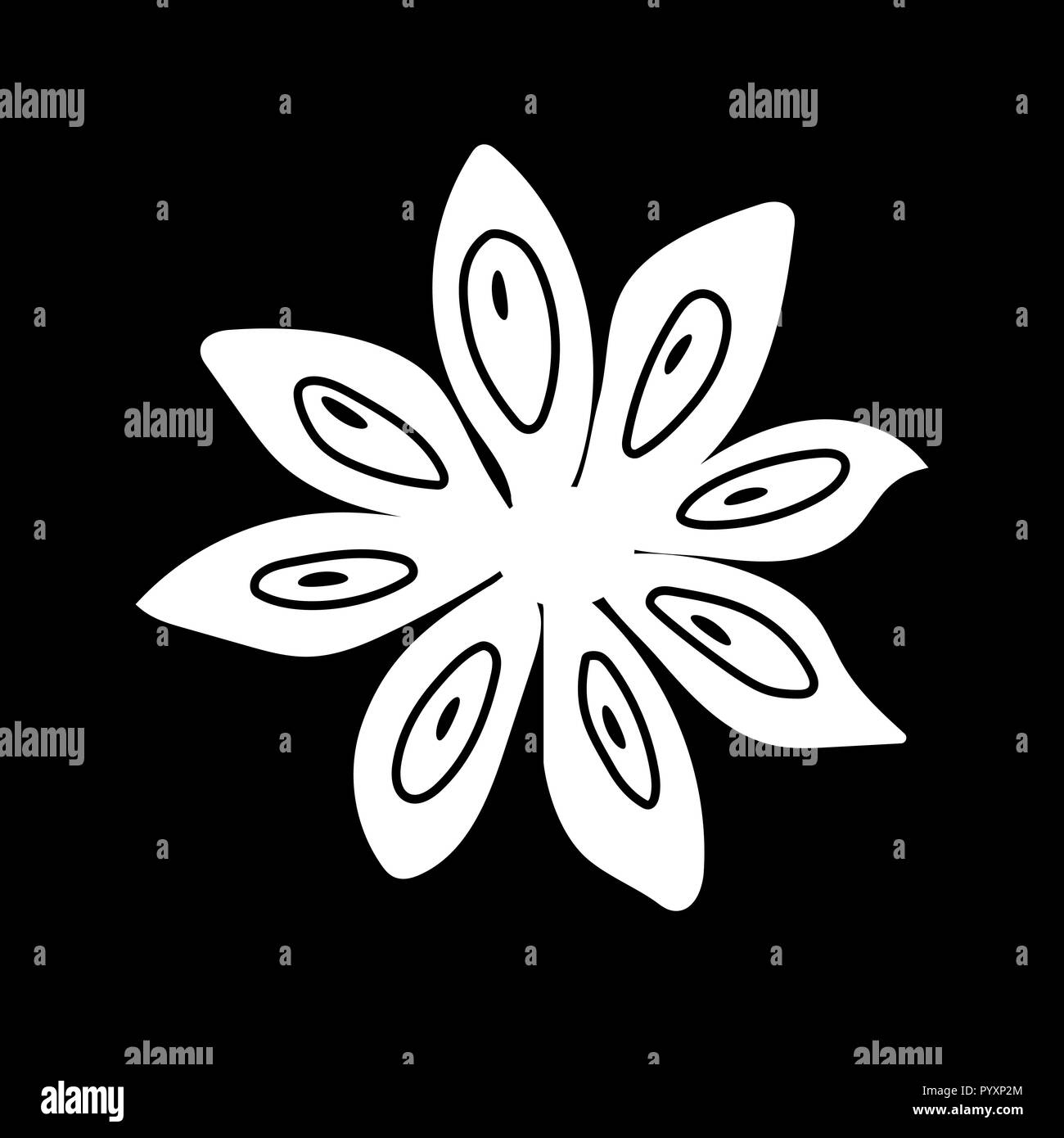 Anice stellato, isolato icona logo. bianco silhouette. Illustrazione Vettoriale. Illustrazione Vettoriale