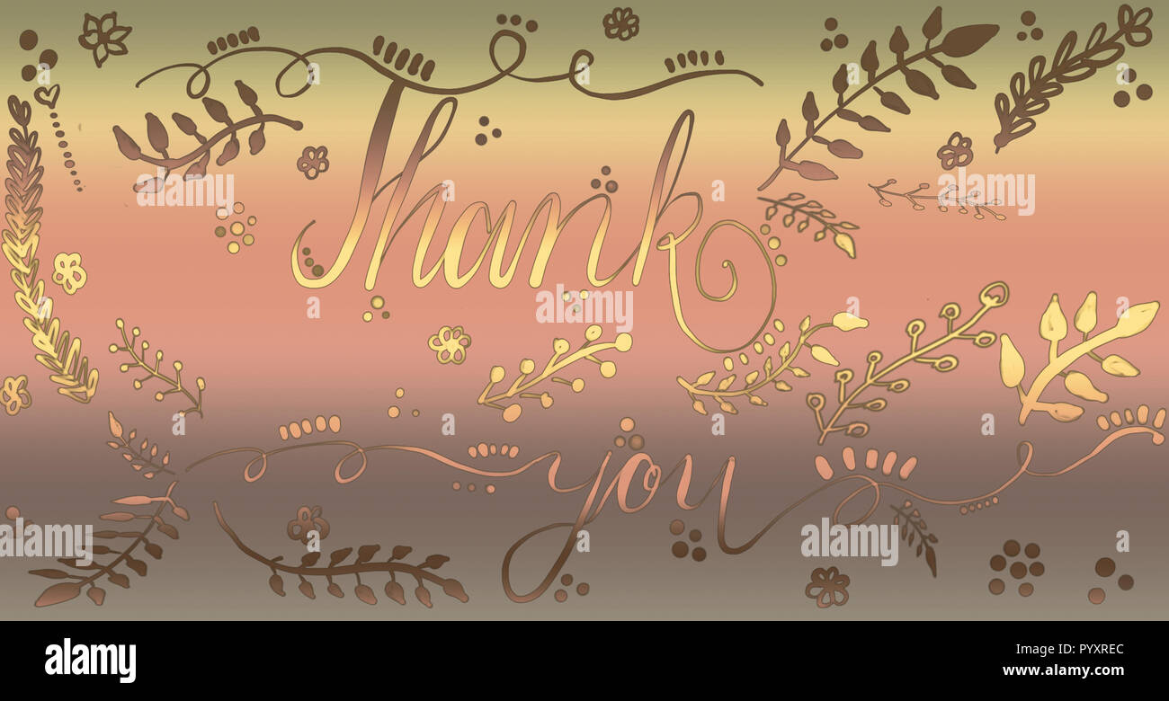 La calligrafia manoscritta per biglietti di auguri, poster. Biglietto di ringraziamento con motivo floreale gli elementi di design & bella gradazione di colori. Foto Stock