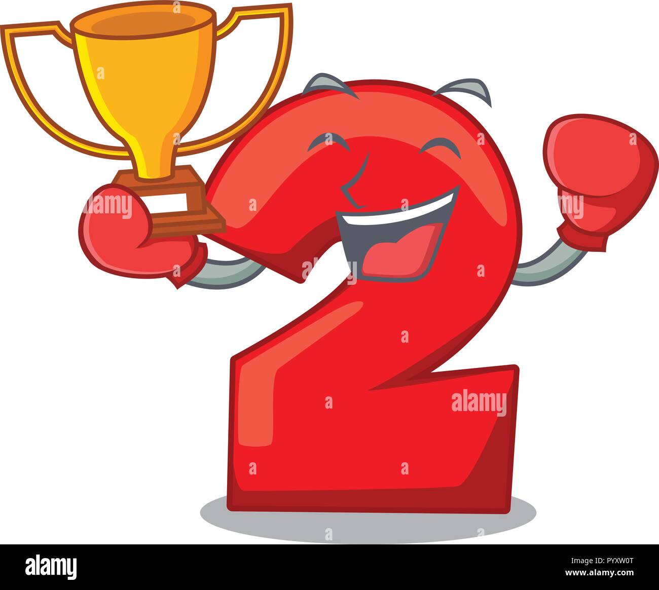 Il pugilato vincitore numero due isolati rosso su mascotte Illustrazione Vettoriale