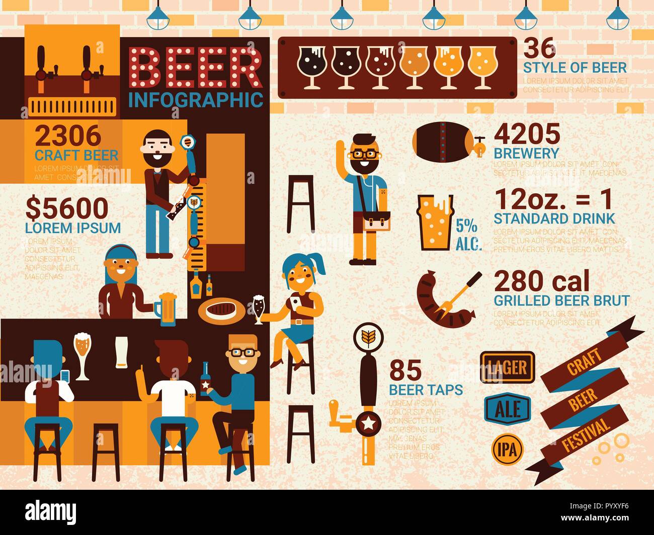 Illustrazione della birra concetto infografico con icone Illustrazione Vettoriale