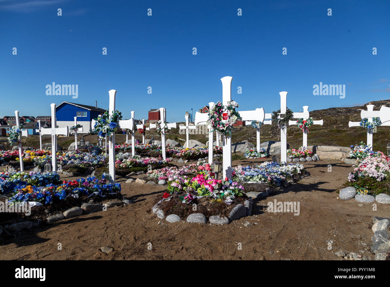 Il cimitero di Qeqertarsuaq, Groenlandia Foto Stock