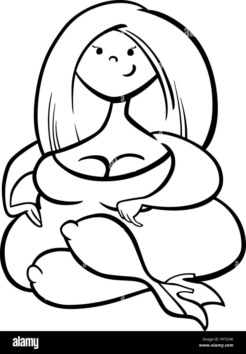 Bianco e Nero Cartoon illustrazione di Pretty sovrappeso giovane donna carattere Illustrazione Vettoriale