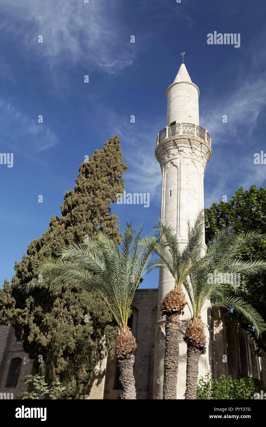 Minareto della moschea Kebir, Büyük Camii, la Grande Moschea, Leoforos Athinon, Larnaka, Cipro del Sud, Cipro Foto Stock