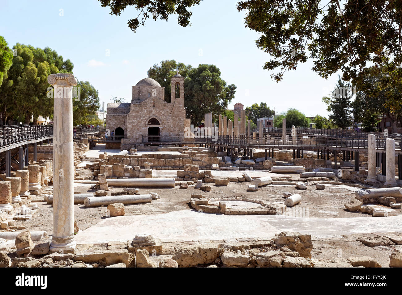 Scavo Archeologico sito, basilica paleocristiana di Panagia Chrysopolitissa, Chiesa di Agia Kiriaki, Kato Pafos Foto Stock