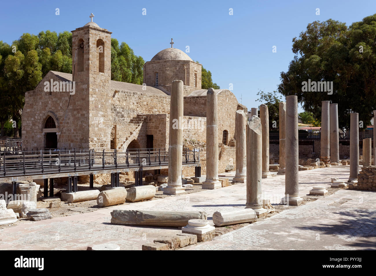 Scavo Archeologico sito, basilica paleocristiana di Panagia Chrysopolitissa, Chiesa di Agia Kiriaki, Kato Pafos Foto Stock