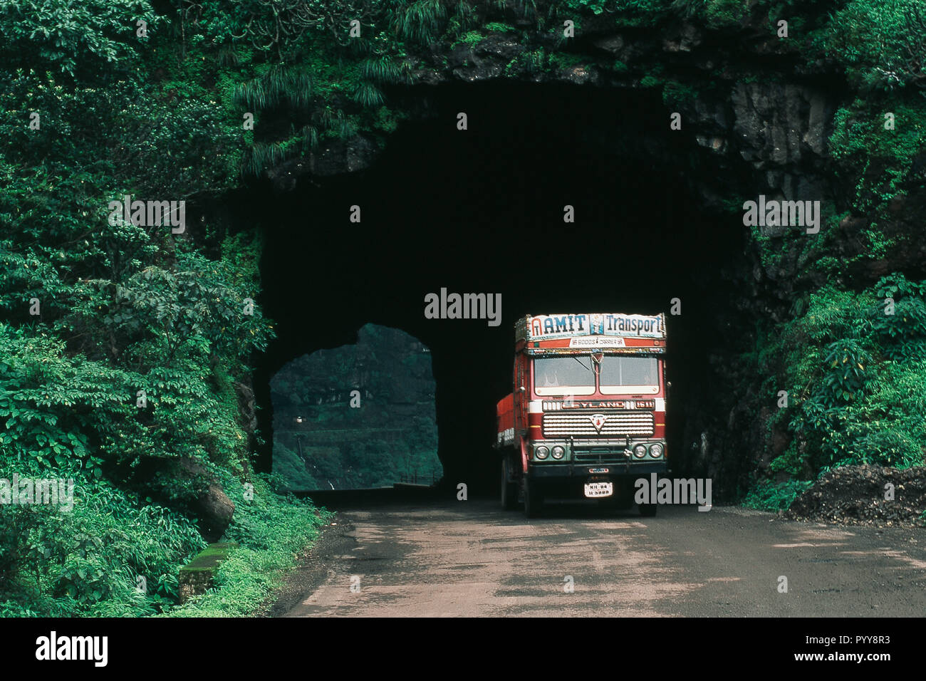 Carrello uscendo dal tunnel, Malshej Ghat, Maharashtra, India, Asia Foto Stock