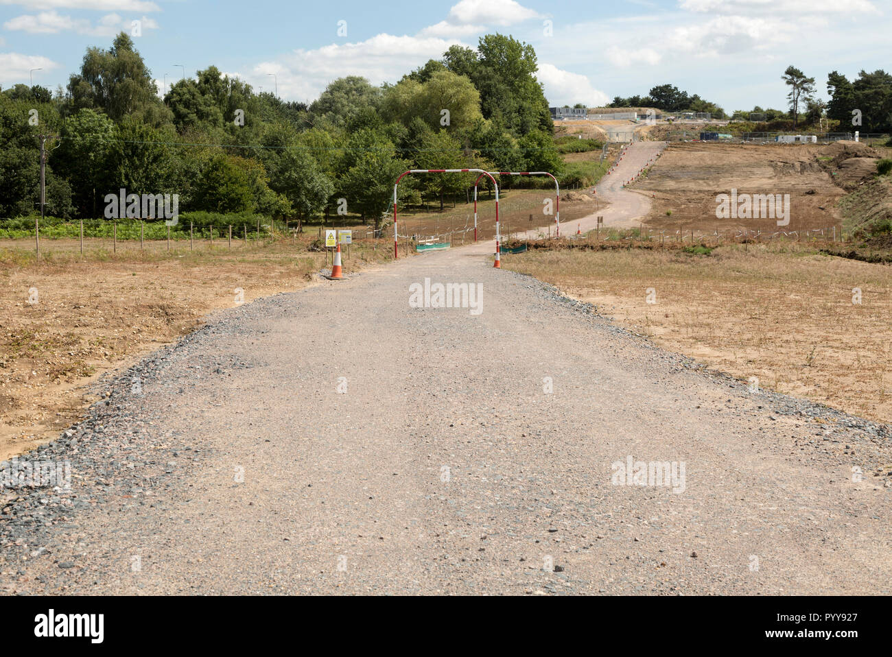 Il percorso della metropolitana di Scottish Power energia eolica cavi di potenza, Martlesham, Suffolk, Inghilterra, Regno Unito estate 2018 Foto Stock
