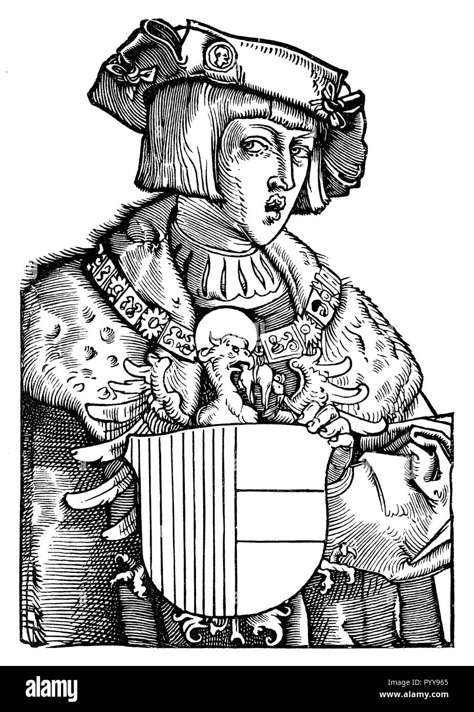 Carlo V (1500-1558), l'imperatore del Sacro Romano Impero, nel 1521, dopo una xilografia di Albrecht Dürer. Da un opuscolo di Ulrich von Hutten, Albrecht Dürer 1899 Foto Stock