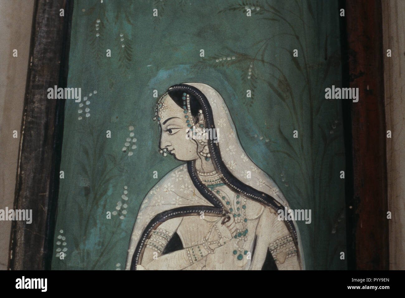 Maharani, pittura murale a Chitrashala, Bundi, Rajasthan, India, Asia Foto Stock