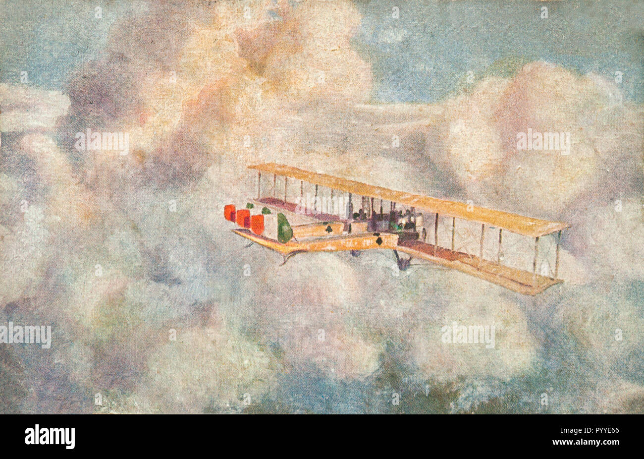 Un Caproni voli attraverso le nuvole (pittura del tenente Contini, 1918) Foto Stock