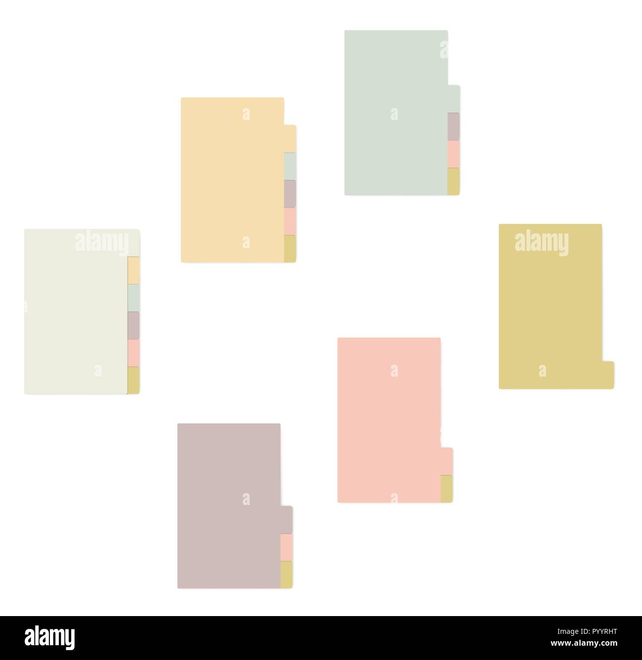 Fogli colorati con divisori a linguetta notebook, vettore realistico mockup. Nota adesiva notepad con lato variegato modello Segnalibri. Auto-stick memo pad Illustrazione Vettoriale
