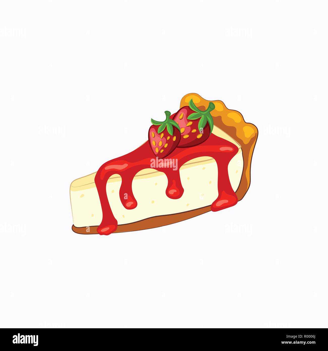 Stile Cartoon cheesecake con topping di fragole e bacche icona vettore isolato su sfondo bianco Illustrazione Vettoriale