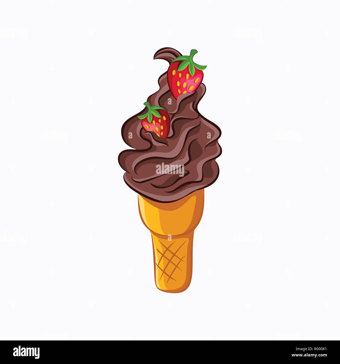 Stile Cartoon di gelato al cioccolato e fragola icona vettore isolato su sfondo bianco Illustrazione Vettoriale