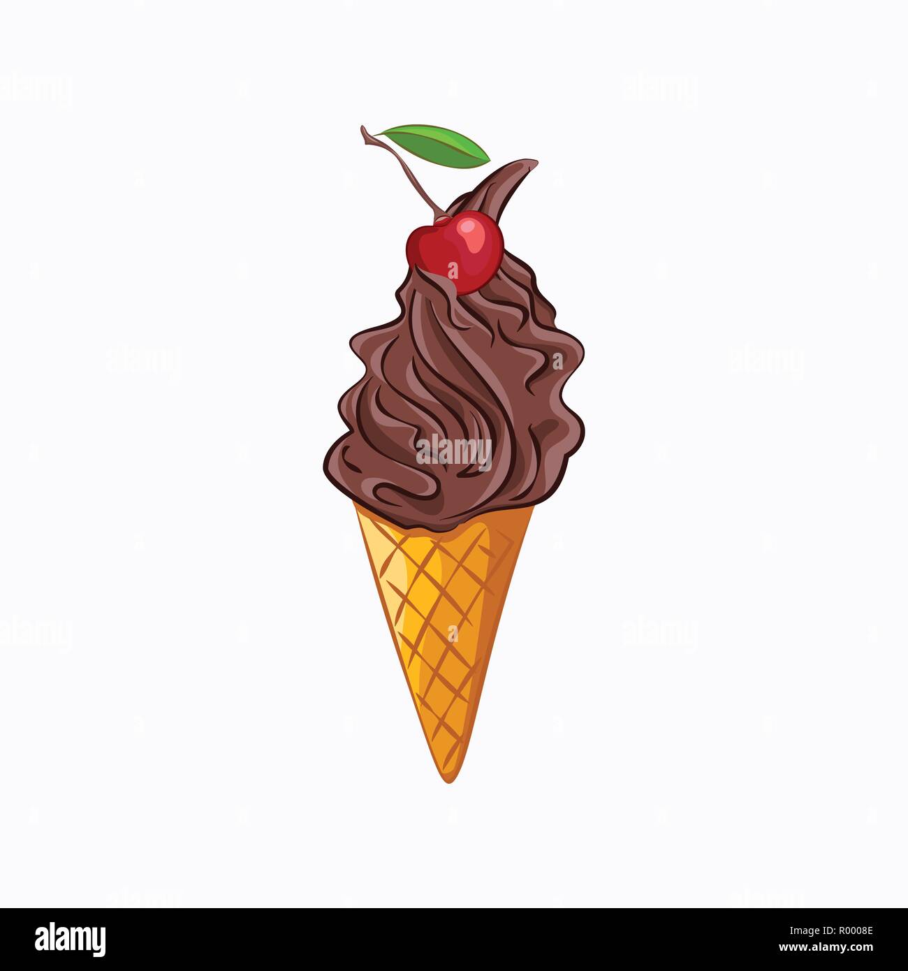 Stile Cartoon di gelato al cioccolato e ciliegia icona vettore isolato su sfondo bianco Illustrazione Vettoriale