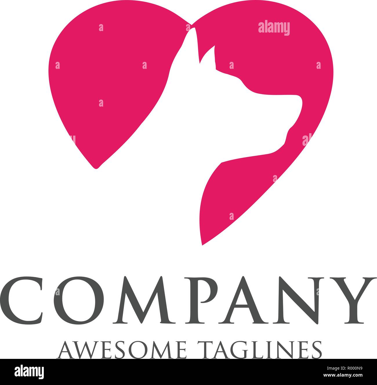 Pet care logo. Cane nel cuore icona Vettore, amante del cane, Animal Clinic illustrazione. Illustrazione Vettoriale