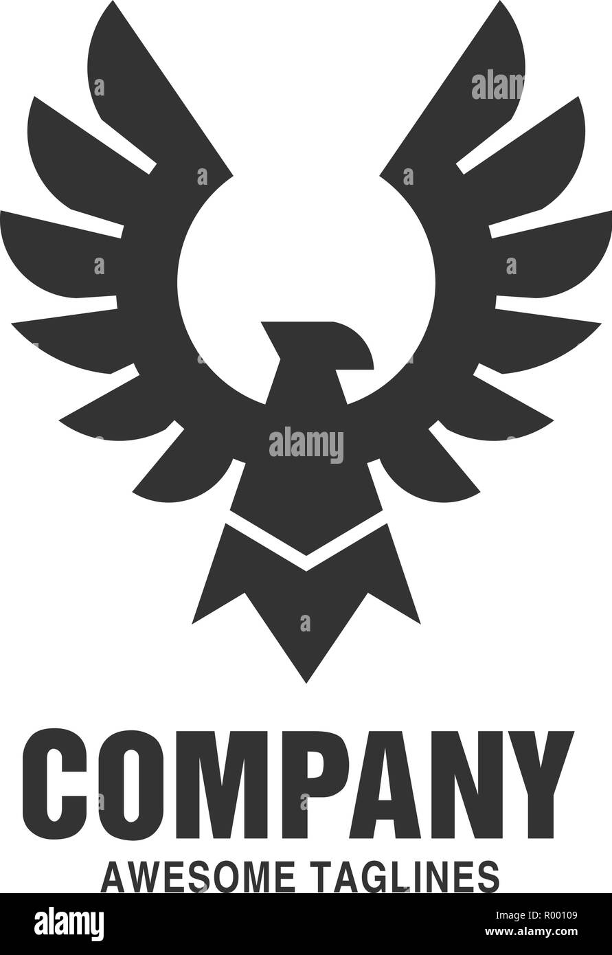 Falcon Eagle Bird Logo colore nero modello disegno vettoriale Illustrazione Vettoriale