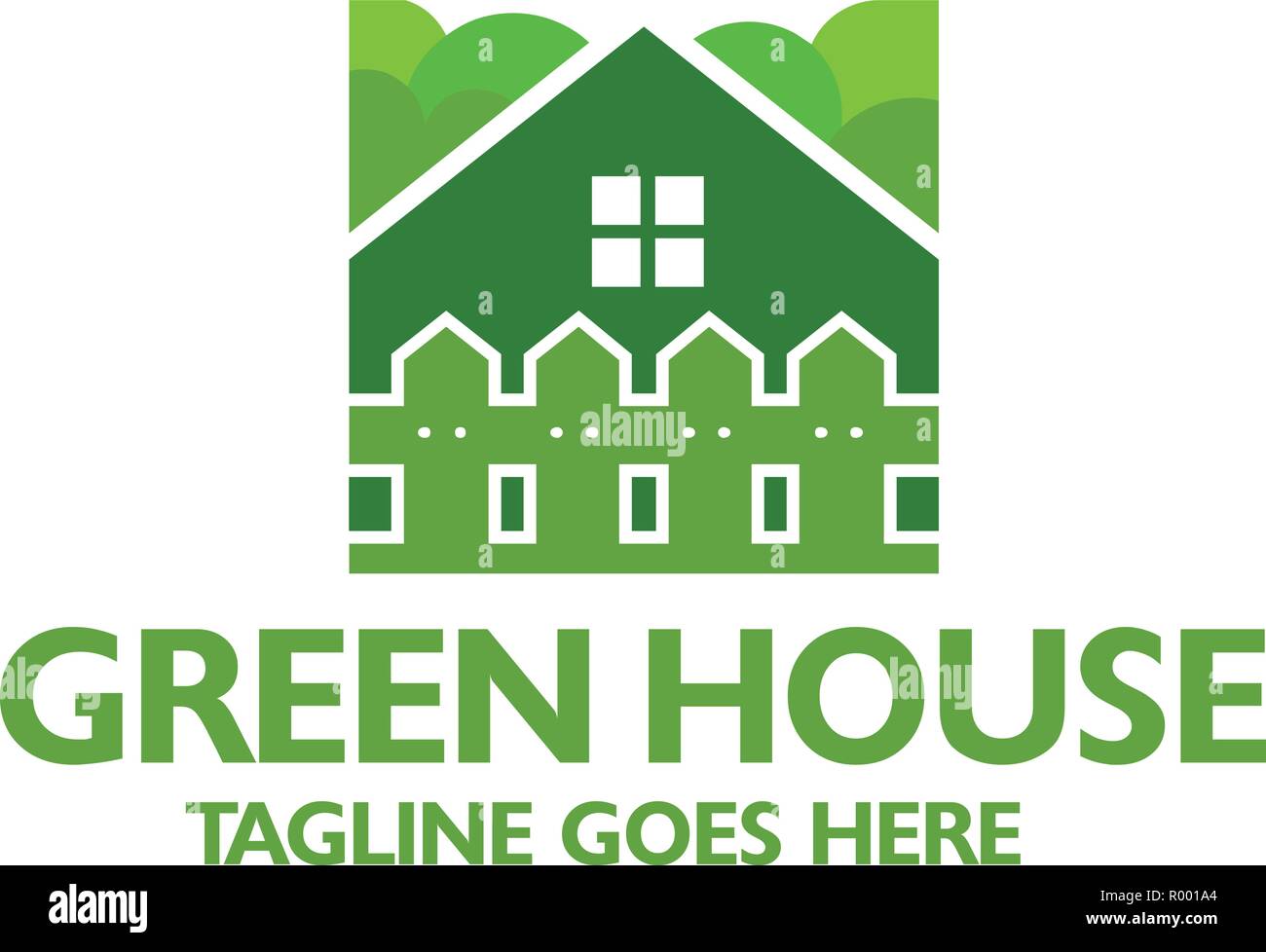 Creative green house e recinzione vettore logo Illustrazione Vettoriale