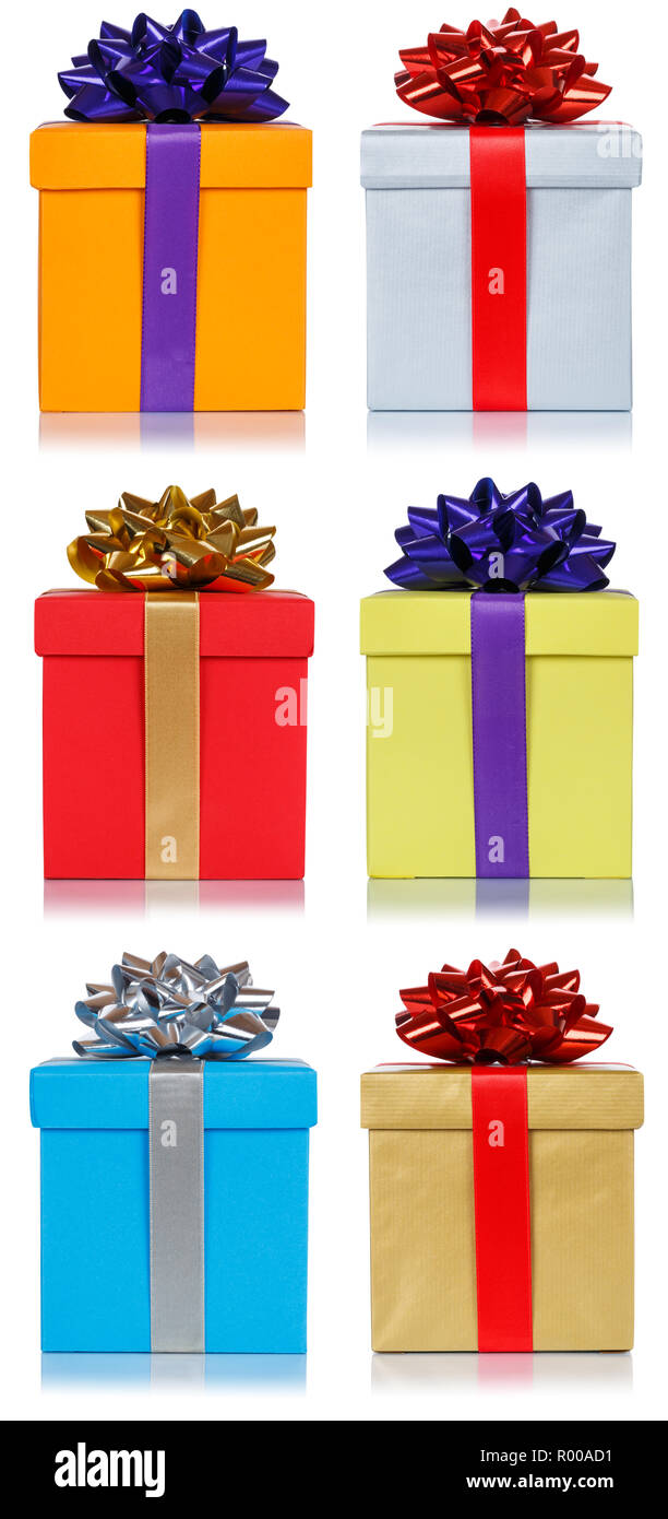 Compleanno di regali di Natale raccolta presenta il formato ritratto isolato su uno sfondo bianco Foto Stock