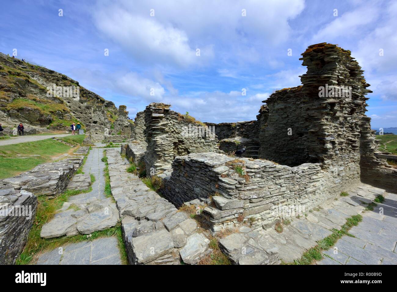 Tintagel Castle rovine isola peninsular,Cornwall,l'Inghilterra,UK Foto Stock