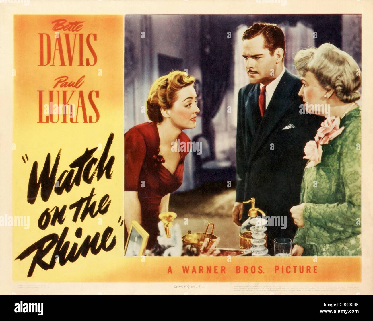 Guarda sul Reno Anno : 1943 USA Direttore : Herman Shumlin Bette Davis, Paul Lukas, Lucile Watson Lobbycard Foto Stock