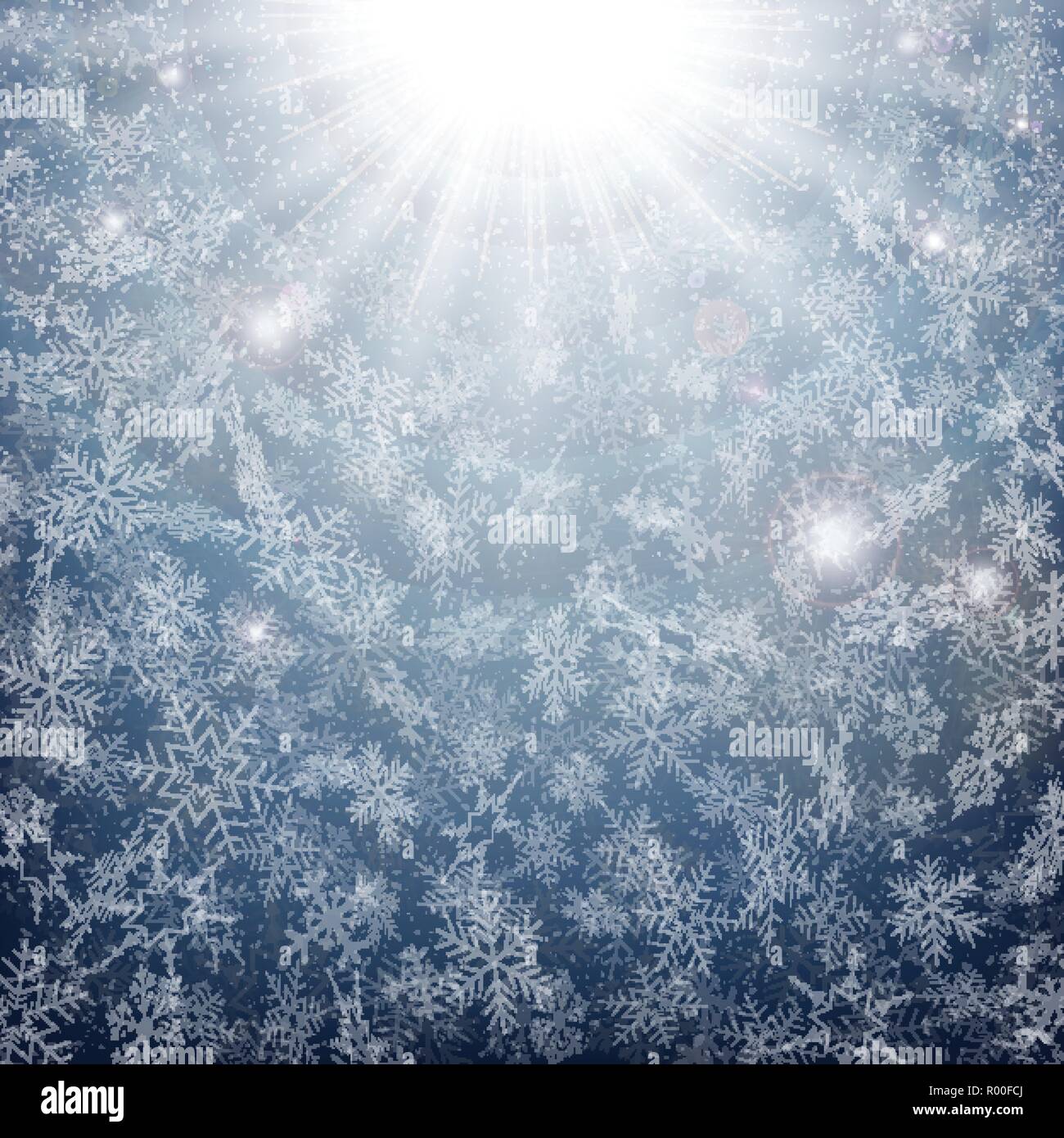 La mezzanotte di Natale tempo di fiocchi di neve con sun effetto raffica sfondo. illustrazione eps vettoriali10 Illustrazione Vettoriale