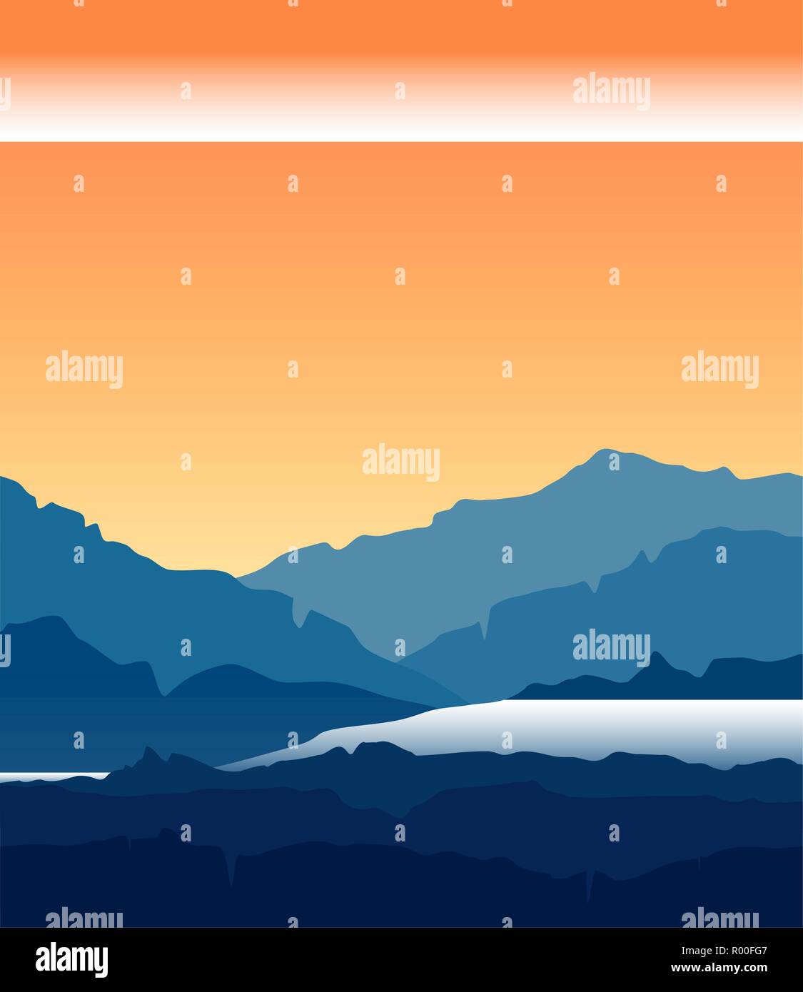 Paesaggio con twilight in montagne blu Illustrazione Vettoriale