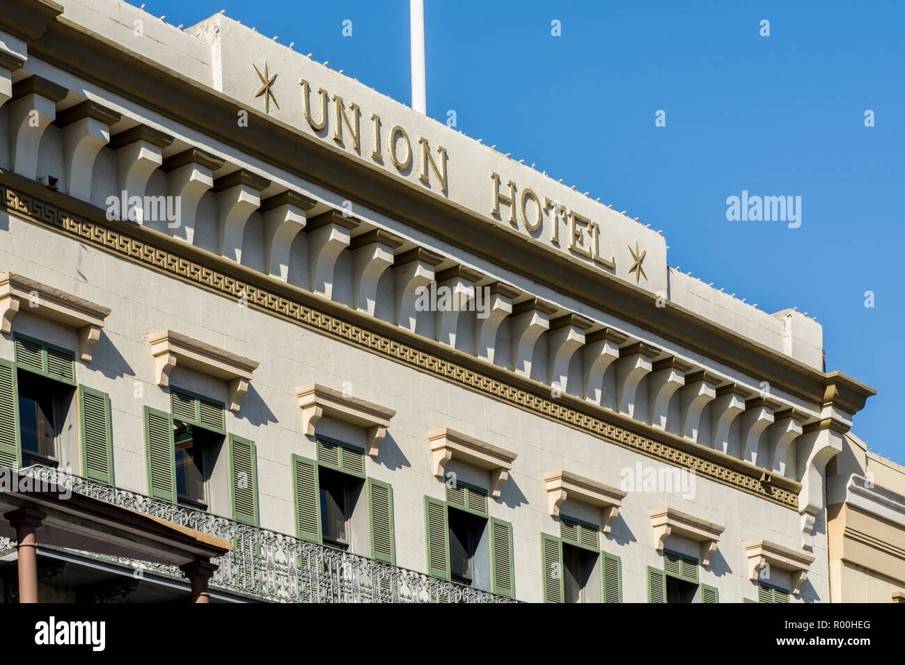 Il vecchio Hotel Union, Old Sacramento State Historic Park, Old Sacramento centro storico, Sacramento, California. Foto Stock