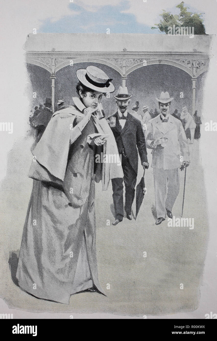 Digital riproduzione migliorata, eleganti donna sulla passeggiata sul lungomare spa, originale stampa da l'anno 1899 Foto Stock
