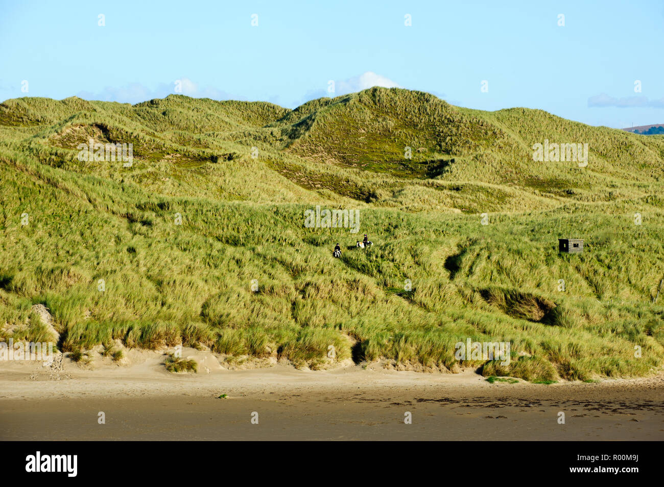 Due passeggiate a cavallo nella sabbia , dunnes Bundoran, Co Donegal, Irlanda Foto Stock