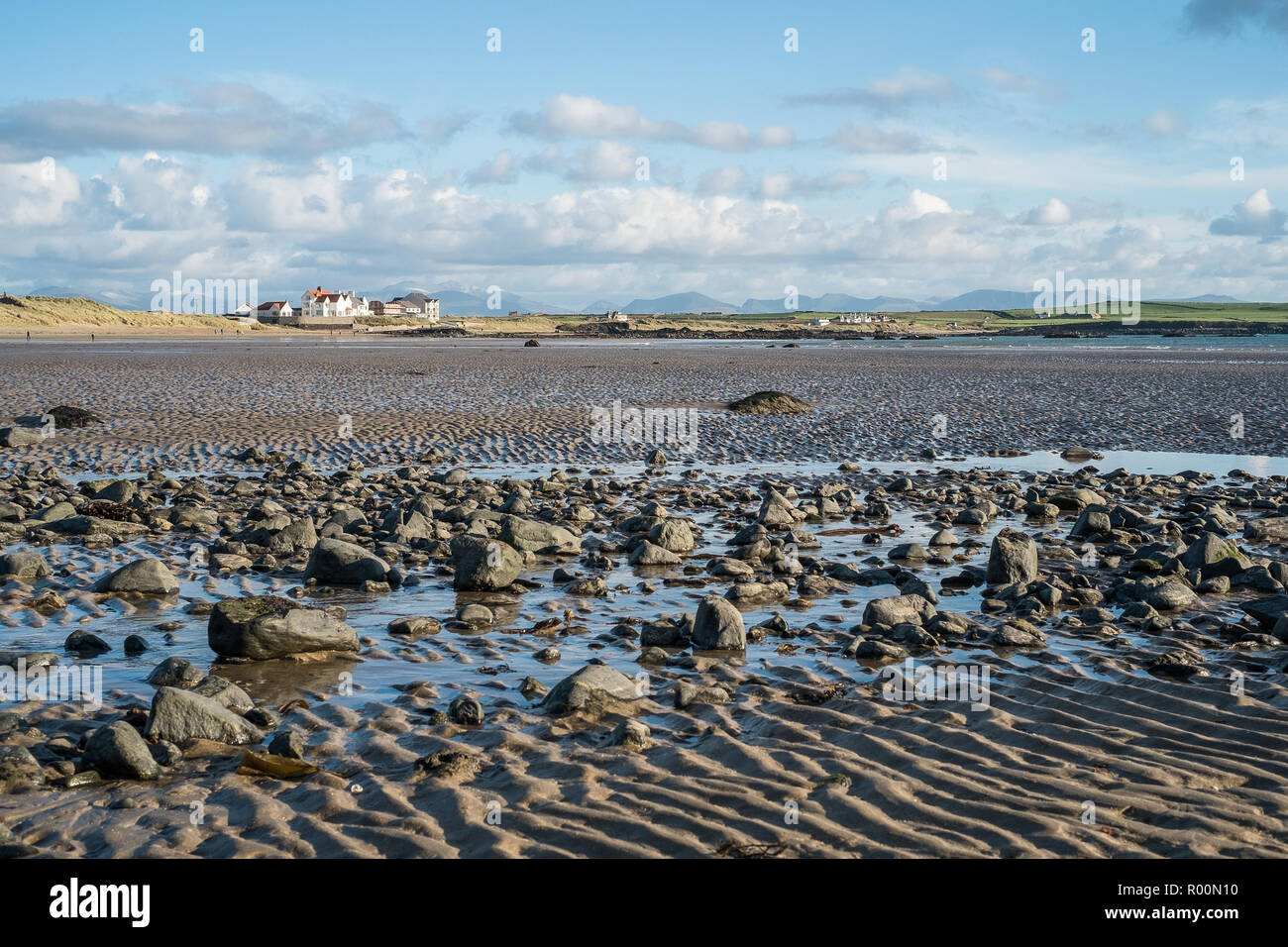 Ampia spiaggia, Traeth Llydan, Rhosneigr, Galles del Nord, Regno Unito Foto Stock