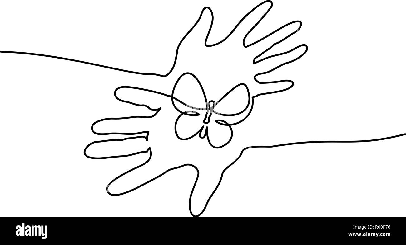 Continuo di un disegno della linea. Abstract mani butterfly. Illustrazione Vettoriale Illustrazione Vettoriale